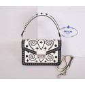 Copy Prada Saffiano Caflskin Leather Flap Bag BN924E White&Black VS00864