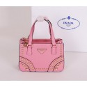Copy Prada Saffiano Leather Tote with Metal Studs B1142B Pink VS04085