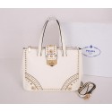 Copy Prada Saffiano Leather Tote With Metal Studs Bag B2752M OffWhite VS07101