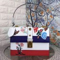 Designer Gucci Cat Lock Leather Top Handle Bag 421998 White&Blue VS03189