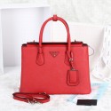 Designer Prada Twin Saffiano Leather Cuir Tote BN2748 in Red LSS VS02771