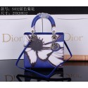 Dior Chrysanthemum Leather Lady Dior Bag D5432 Blue VS07924