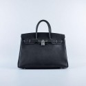 Fake AAA Hermes Birkin 35CM Tote Bag Black Grainy Leather Silver VS08325