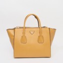 Fake Best Prada Glace Calf Twin Pocket Tote Bag BN2619 in Yellow Original Calfskin Leather XZ VS04830