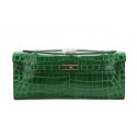 Fake Cheap Hermes Kelly Clutch Bag Croco Leather K1002 Green VS04294