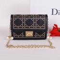 Fake Christian Dior Studded Leather Flap Shoulder Bag CD8116 Black VS07353