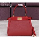 Fake Fendi Icoic mini Peekaboo Bag Saffiano Leather FD8928S Burgundy VS03060