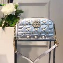 Fake Gucci GG Marmont Pearl Matelasse Shoulder Bag Silver Metallic 447632 VS05908