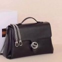Fake Gucci Interlocking Leather Shoulder Bag 387605 Black VS06680