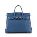 Fake Hermes Birkin 35CM Tote Bag Blue Ostrich Leather H6089 Silver VS09817