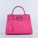 Fake Hermes Kelly 28cm Shoulder Bags Rose Grainy Leather Silver VS06084
