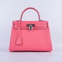 Fake Hermes Kelly 28cm Shoulder Bags Rosy Grainy Leather Silver VS05975