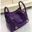 Fake Hermes Lindy 30CM Purple Leather Shoulder Bag HLD30 Gold VS06742