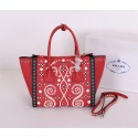 Fake Luxury Prada Saffiano Embroidered Tote Bag BN2619E Red VS06728