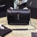Fake Medium Sunset Monogram Saint Laurent Bag in Black Smooth Leather 441971 VS00789