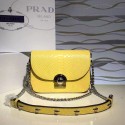 Fake Prada Arcade Calf Leaher Crocodile Embossed Shoulder Bag Yellow 1BD030 VS02990