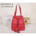 Fake PRADA B5061H Red Studded Leather Bucket Bag VS07187