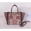 Fake Prada Saffiano Embroidered Tote Bag BN2619E Brown VS02503