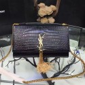 Fake Saint Laurent Medium Kate Monogram Tassel Croco Leather Shoulder Bag Black Y121230 VS06295