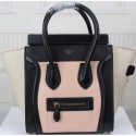Fake Top Celine Luggage Micro Boston Bag Original Leather CT3308M Pink&Black&OffWhite VS03595