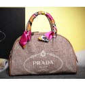 Fake Top Prada Logo Printed Mudium Canvas Denim Tote Bags BN2911 Apricot VS01819