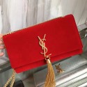 Fake Yves Saint Laurent Red Suede Monogram Tassel Bag Y221240 VS06751