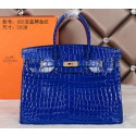 Fashion Hermes Birkin 35CM Tote Bag Shiny Croco Leather H35C Blue VS03912