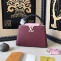 Fashion Louis Vuitton Taurillon Leather Capucines PM Burgundy and Pink M42237 VS06217