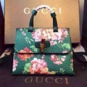 Gucci Bamboo Daily Leather Top Handle Bag 370831 Green with Flower Print VS09793