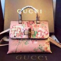 Gucci Bamboo Daily Leather Top Handle Bag 370831 Pink with Flower Print VS06550