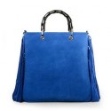 Gucci Bamboo Fringe Shopper Suede Tote Bag 349195 Royal VS08780