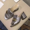Gucci Calf Leather Mid-heel Slide Silver 453495 VS00820