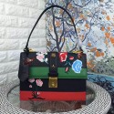 Gucci Cat Lock Leather Top Handle Bag 421998 Black&Green VS02658