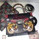 Gucci Embroidered Tiger Lilith Leather Top Handle Bag Black 453750 VS08333