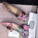 Gucci Flower Leather Mid-heel Pump Pink 461947 VS03062