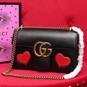 Gucci GG Marmont Leather Shoulder Bag Black with Red Hearts 431777 VS08818