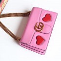 Gucci GG Marmont Leather Shoulder Bag Pink with Red Hearts 431777 VS02130