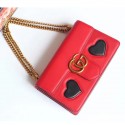 Gucci GG Marmont Leather Shoulder Bag Red with Black Hearts 431777 VS06050