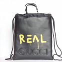 Gucci Guccighost Drawstring Backpack Black with Yellow Print 474210 VS04014