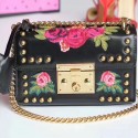 Gucci Padlock Embroidered Leather Shoulder Bag Black 432182 VS03318