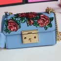 Gucci Padlock Embroidered Leather Shoulder Bag Blue 432182 VS03125