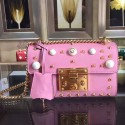 Gucci Padlock Studded Leather Shoulder Bag Pink 432182 VS03219