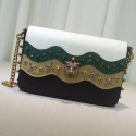 Gucci Studded Leather Chain Shoulder Bag Black and Green 432410 VS02397