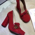 Gucci Suede Fringe Pump Red 408206 VS04281