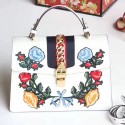 Gucci Sylvie Embroidered Leather Top Handle Bag White 431665 VS05874