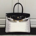 Hermes Birkin 30 Tote Bag Black and White Croco Leather HBC12 VS01487