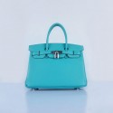 Hermes Birkin 30CM Tote Bags Light BLue Grainy Leather Silver VS09803