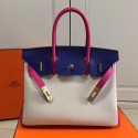 Hermes Birkin 35 Tote Bag in White and Blue Togo Leather HBK0401 VS09226