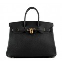 Hermes Birkin 35CM Tote Bag Black Grainy Leather H-35 Gold VS02226