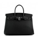 Hermes Birkin 35CM Tote Bag Black Grainy Leather H-35 Silver VS07698